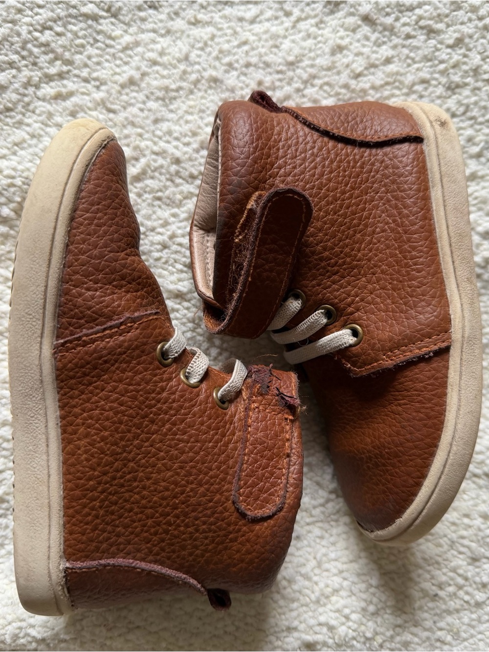 Monkey Feet Boys Brown Leather Ankle Sneakers Velcro 2-3Y